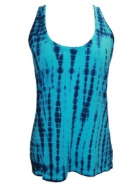 YogaColors Emoticon Ladies Tie Dye Cotton Tank Top (Medium, Aqua Haze)