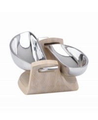 Solid ash and polished aluminum lock and flow together in the modern Torq Metal and White Woods 2-dish server. From the Dansk serveware collection. (Clearance)