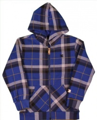 DC Shoes Boys Kids Size (5-7) Big Pluma Plaid Hoodie Blue-Medium