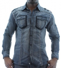 Roar Refuge W51761 Men's Western Button Up Woven Shirt Dress Denim