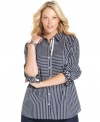 Charter Club's striped plus size shirt is a must-have for your day to play wardrobe-- dress it up with trousers or down with denim. (Clearance)