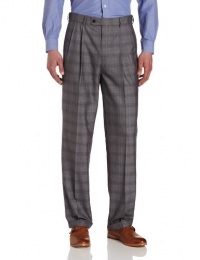 Louis Raphael Men's Modern Plaid Pleated Dress Pant with Hidden Extension