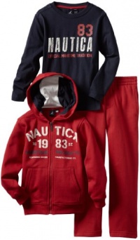 Nautica Sportswear Kids Boys 2-7 3 Piece Hoody With Long Sleeve Tee And Pant, Cherry, Large