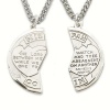 Exceptional Quality and Detail .925 Sterling Silver Silver Cross Mizpah Sweetheart Medal Coin Pendant Necklaces 7/8 Inch Diameter Two pieces and two chains included With Grey Velvet Gift Box And 24 for him and 18 Chain for her