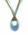 Necklace - N110 - Murano Glass Style - Open Oval Shape ~ Aqua, Copper and Silver hung on 5 Strand Organza and Cotton Cord + 2 Extension Chain