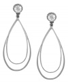 The bold and the beautiful. Large doubled teardrops add depth to Jessica Simpson's glass-accented post earrings. Set in satin rhodium-plated mixed metal. Approximate drop: 2-1/2 inches.