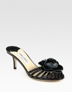 EXCLUSIVELY AT SAKS. Strappy patent leather look with a kitten heel and oversized flower embellishment. Self-covered heel, 3 (75mm)Patent leather upperLeather lining and solePadded insoleMade in ItalyOUR FIT MODEL RECOMMENDS ordering one half size up as this style runs small. 