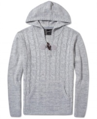 Get toasty, look trendy in this stylish hooded sweater by Retrofit.