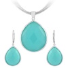 Sterling Silver Faceted Aqua Glass Teardrop Set (Chain Not Included)