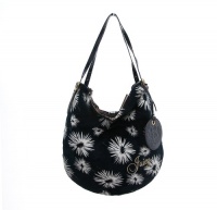 Juicy Couture womens navy blue velour daisy printed hobo handbag