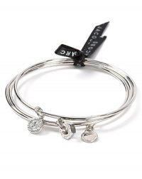 Make the brand. This set of silver-plated MARC BY MARC JACOBS bangles seals it with a designer kiss.