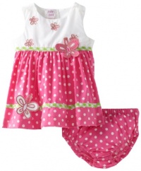 Blueberi Boulevard Baby-girls Newborn Dots Applique Flower Sundress, Pink, 3-6 Months