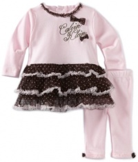 Calvin Klein Baby-Girls Newborn Ruffled Top And Legging, Pink/Brown, 6-9 Months