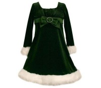 Bonnie Baby-girls Infant Glitter Stretch Velvet Empire Waist With Faux Fur Trim