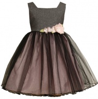 Bonnie Jean Girls 2-6X Tweed Bodice To Tulle Skirt With Flowers And Organza Bow, Gray, 4T