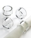 Enhance linens of any color and pattern with Marianna napkin rings from Oleg Cassini. Heavy crystal cut in a flawless circle adds designer shine to well-dressed tables. A beautiful gift for the perpetual host or bride-to-be.