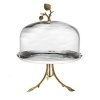 Godinger Leaf Design Pewter/Gold Footed Cake Plate with Glass Dome