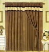 MODERN Black, Brown, and White Suede Patchwork Window Curtain / Drape Set with Sheer Backing 120-by-84-Inch