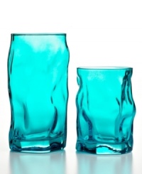 Glassware that gets noticed. Bormioli Rocco teams a funky organic shape and ice-blue hue in easy-care highball glasses made for modern tables.