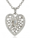 1928 Jewelry Heart of Hearts Silver-Tone Crystal Swarovski Heart Pendant Necklace, 18 