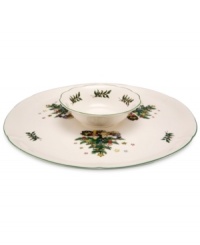 Nothing says cheer like the Happy Holidays chip and dip. Nikko sets a very merry scene in sturdy white ironstone with festively decked trees, colorful stars and scalloped edges.