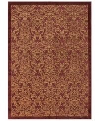 Garnet and gold make a gorgeous pair in Couristan's unbelievably plush Pave Petite Damask rug. Woven of a luxe blend of viscose, silk and chenille for one-of-a-kind texture and high-low carved effect, the rug is adorned with an elegant damask pattern in rich jewel tones that adds high style to any room.