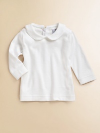 A go-with-anything wardrobe essential, this crisp cotton blouse features a Peter Pan collar and picot trim.Peter Pan collarLong sleevesBack zipperCottonMachine washImported