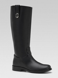 Tall leather riding boots with side zipper, leather tabs and metal, double G detailing.Side zipper and leather pull-on tabLeather upperFabric and leather liningLeather sole with anti-slip rubberPadded insoleMade in Italy