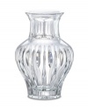 Classic milk-jug shaping with a vertical wedge-cut design, give this 8 lead crystal vase a contemporary appeal.