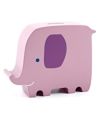 Easily perched on your little one's shelf, this fun wooden elephant bank encourages saving at an early age.