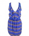 Aqua Womens Blue Multi Ruffle Front Striped V-Neck Sleeveless Dress M