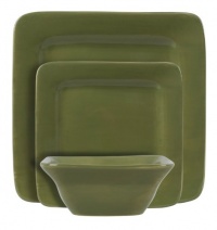 Gibson Frontino 12-Piece Handpainted Square Dinnerware Set, Olive