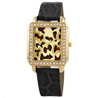 Golden Classic Women's 2217_goldblack Safari Dame Rectangle Rhinestone Leather Watch