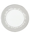 Elegance at a glance. Serve your main course with grace and style on these exquisite dinner plates from the Lenox Bellina dinnerware and dishes collection. Crafted in bone china with a delicate floral design and textured white beads, surrounded by stunning platinum trim to complete the perfect table setting.