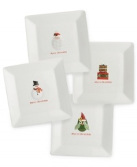 Show off your cooking skills with this set of adorable appetizer plates from the Christmas Cut-Outs collection by Oneida. Each plate is adorned with its own delightful holiday image.