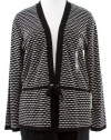 Jones New York Signature Black/Sugar Jersey Knit Tie Front Cardigan Sweater 1X