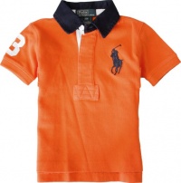 Ralph Lauren Baby Boy's Woven Collar Big Pony Rugby (18 Month, Resort Orange)