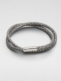 A double strand of fine Italian leather in a unique stingray pattern is offset by a sterling silver cylindrical clasp.LeatherSterling silverAbout 2½ diam.Made in the United Kingdom