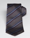 The Earl tie offers a distinctive stripe design with the designer's logo emblazoned at the bottom edge, an appealing touch that signals to everyone your taste for refinement.