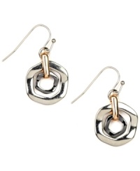 Petite and flashy with just enough movement. These orbital earrings by Nine West have a fish hook back and are made of silver, rose gold and hematite-plated mixed metal. Approximate drop: 3/4 inch.