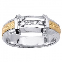 14K Two Tone Gold Hand Braid 4 Stone Diamond Wedding Band (0.12 Cttw, GH Color, SI Clarity) Ring Size-3.5