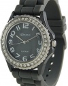 Geneva Platinum CZ Accented Silicone Link Watch, Large Face