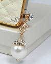 Designer inspired pearl white Set - 3.5mm Anti dust Ear Cap Dock Plug and beige cream white Leather iPhone 4 4S case - iStore