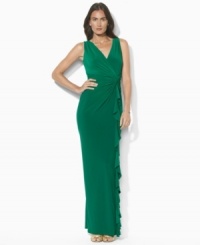 A soft matte jersey construction, designed with a hint of stretch, makes this magnetizing Lauren Ralph Lauren's evening gown as fabulous to wear as it is to behold.