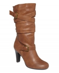 Style&co.'s Vicky boots are wrapped up in style. Adjustable straps adorn the calf and a side zipper closure.