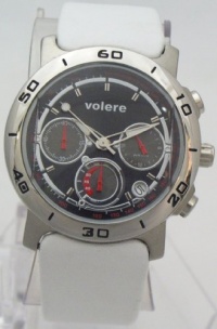 VOLERE Chronograph Watches men quartz with Seiko Mov't Black Dial White Leahter Band