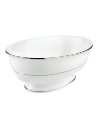 A sweet lace pattern combines with platinum borders to add graceful elegance to your tabletop. The classic shape and pristine white shade make this open vegetable bowl a timeless addition to any meal. From Lenox's dinnerware and dishes collection.