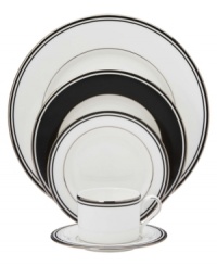 This luxe black variation of the Lenox Federal Platinum formal dinnerware adds a dramatic accent to your table. The place settings are made of exquisite bone china with platinum trim.