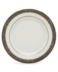 For nearly 150 years, Lenox has been renowned throughout the world as a premier designer and manufacturer of fine china. The Vintage Jewel pattern from Lenox's dinnerware and dishes collection evokes a more gracious era, combining pure white bone china with a dark, richly patterned band of muted gold, taupe, charcoal, and black, and accented with subtle touches of cobalt blue.