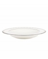 Sturdy bone china draped in a delicate platinum garland makes the Iced Pirouette rim soup bowl by Lenox a flawless go-to for formal dining.